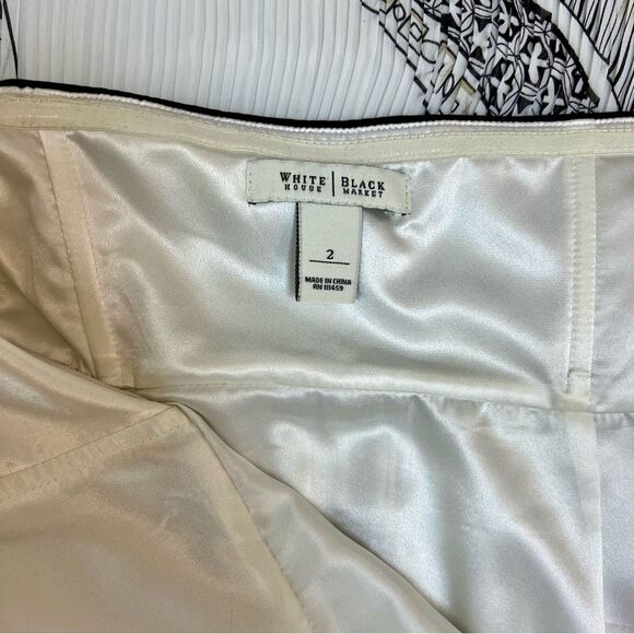 WHITE HOUSE BLACK MARKET Pleated Paisley Maxi Strapless Dress White Black Size 2 - Picture 8 of 9